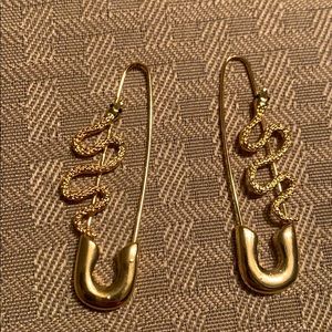 Golden Safety Pin Earrings with Snake